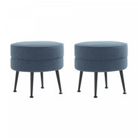  Lot de 2 poufs d’appoint Bailey style milieu du siecle moderne, rembourres, bleu