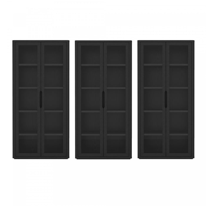 Armoire bibliotheque moderne Rivington 38\" en noir - Ensemble de 3