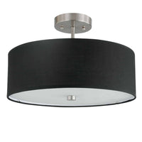 Plafonnier semi-affleuré Everly de Dainolite avec abat-jour noir, fini chromé satiné et 3 ampoules