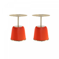 Table d’appoint moderne Anderson avec plateau en metal et revetement en tissu orange – Lot de 2