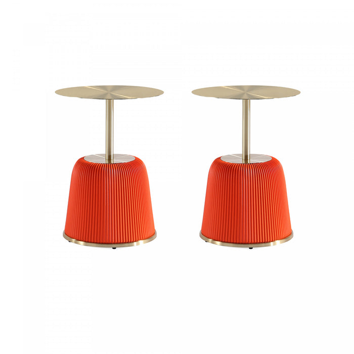 Table d’appoint moderne Anderson avec plateau en metal et revetement en tissu orange – Lot de 2