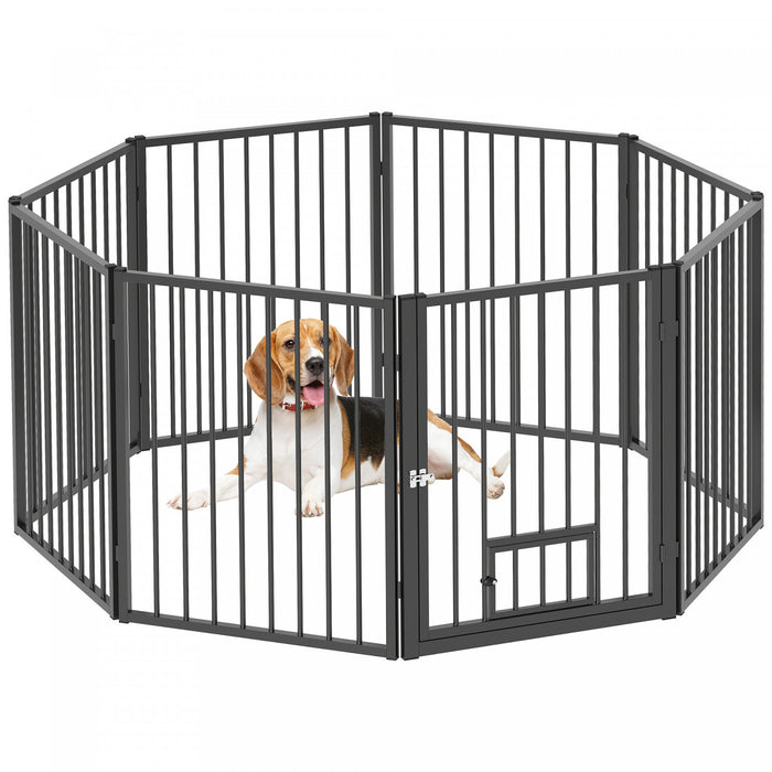 Pawhut Parc Pour Chien, 30\" De Hauteur, 8 Panneaux, Enclos D'exercice Pour Chiot, Barriere Pour Chien Et Porte Pour Chat, Cloture Portable Pliable Pour Interieur Et Exterieur