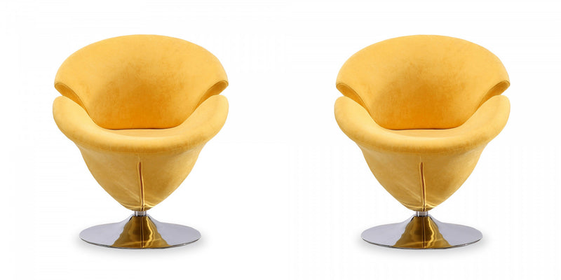 Fauteuil lounge pivotant moderne en velours Tulip jaune - Lot de 2