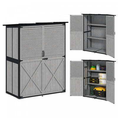 Outsunny Outdoor Storage Cabinet, Wood Garden Shed With 2 Shelves, Grey