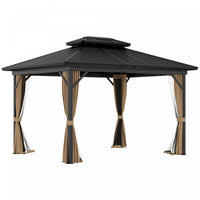 Outsunny 12' X 10' Gazebo A Toit Rigide En Aluminium Pour Patio, Marron