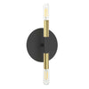 Applique murale Wand de Dainolite avec fini noir mat et laiton vieilli et 2 ampoules