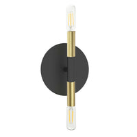 Applique murale Wand de Dainolite avec fini noir mat et laiton vieilli et 2 ampoules