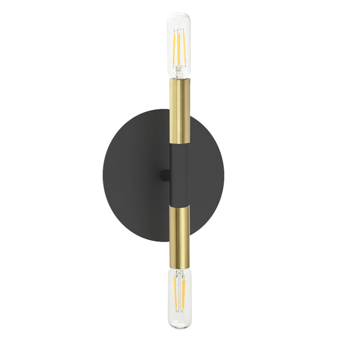 Applique murale Wand de Dainolite avec fini noir mat et laiton vieilli et 2 ampoules
