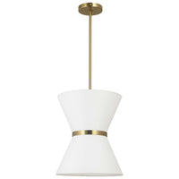 Luminaire suspendu Caterine de Dainolite de 12 po de diamètre, avec abat-jour blanc, anneau argenté, fini laiton vieilli et 1 ampoule