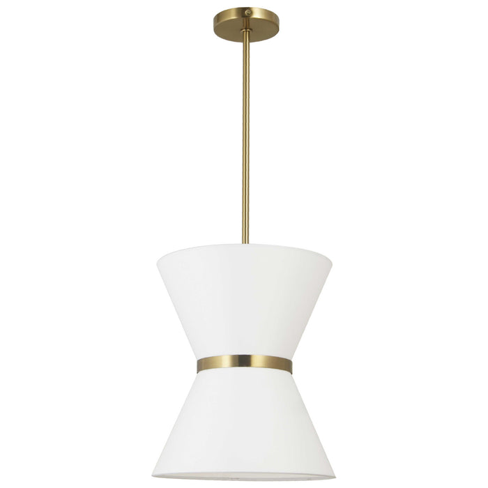 Luminaire suspendu Caterine de Dainolite de 12 po de diamètre, avec abat-jour blanc, anneau argenté, fini laiton vieilli et 1 ampoule