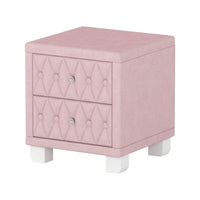  Sophia Table de Nuit Elegante en Velours avec Tiroirs et Design Capitonne, Rose