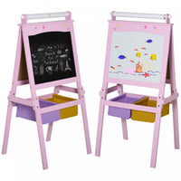 Qaba Chevalet D'art En Bois 3 En 1 Pour Enfants Avec Rouleau De Papier Tableau Noir Double Face Et T