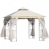 Outsunny 10' X 10' Tonnelle Pavillon Jardin Patio Terrasse Gazebo Auvent Abri D'exterieur Avec Doubl