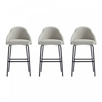  Tabouret de bar moderne en metal Gracie avec revetement en tissu, gris pierre et noir - Lot de 3
