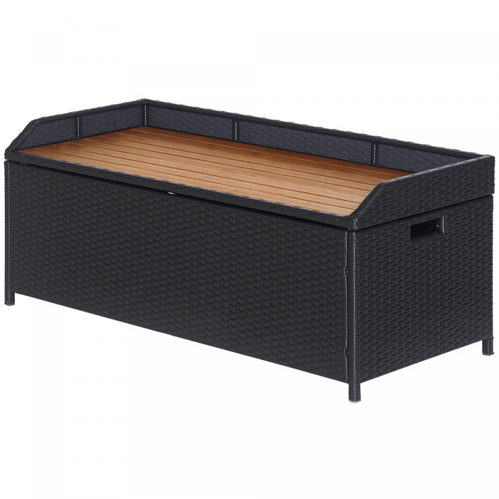 Outsunny Boite de banc de rangement couvercle superieur bois naturel cafe