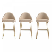 Tabouret de bar moderne en metal Gracie avec revetement en tissu, coloris beige et or - Lot de 3