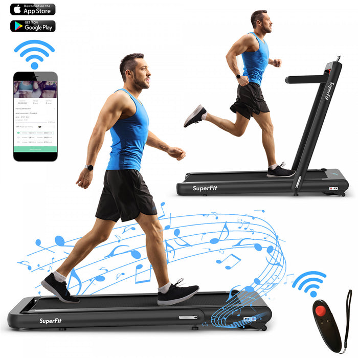 Tapis De Course Pliant 2 En 1 16km/h Superfit – Avec Bluetooth Et Controle Via App