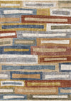 Carpette moderne et raffinée Macey grise, bleue et rouge - 5 pi 3 po x 7 pi 10 po