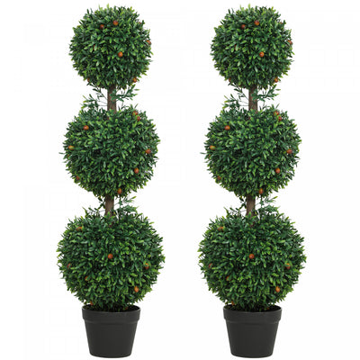 HOMCOM 3.3FT Artificial Boxwood Topiary Trees Fake Plants Set of 2, Green