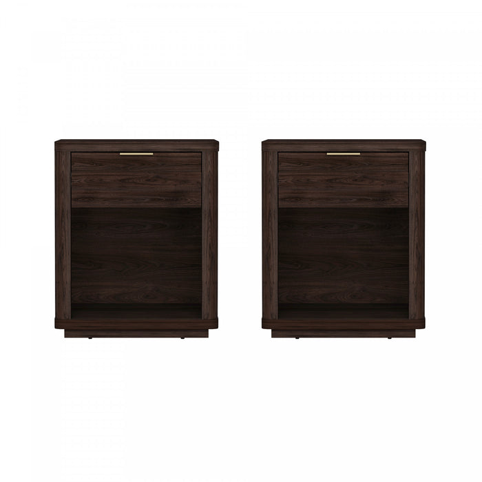 Table de nuit moderne Evelyn 20\" en brun (1 tiroir) - Lot de 2