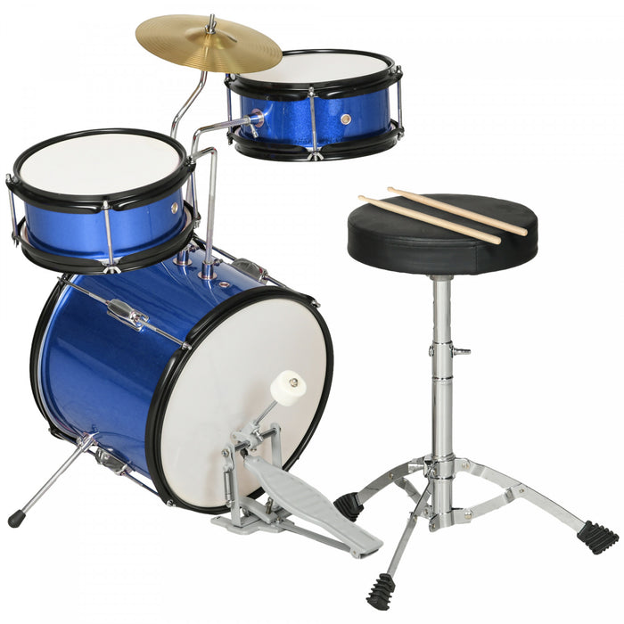 Qaba Batterie 7 Pieces Avec Trone, Batterie Pour Enfants Avec Cymbale Reglable, Pedale, Baguettes, Batterie Junior Pour Les Tout-petits De 3 A 6 Ans, Bleu