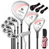 Ensemble De Clubs De Golf Pour Femmes, 3 Crosses De Golf En Bois, 5 Crosses De Golf En Fer, 1 Tige-poussoir Et 1 Sac De Balle, Grande Espace De Rangement Et Base Antiderapante