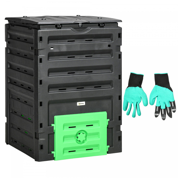 Outsunny Poubelle A Compost 120 Gallons, Grand Composteur Avec Gants