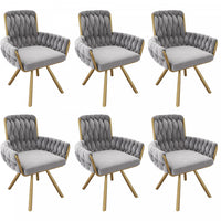 Chaises de salle a manger pivotantes Timothy en velours avec revetement capitonne et pieds en metal, lot de 6, gris