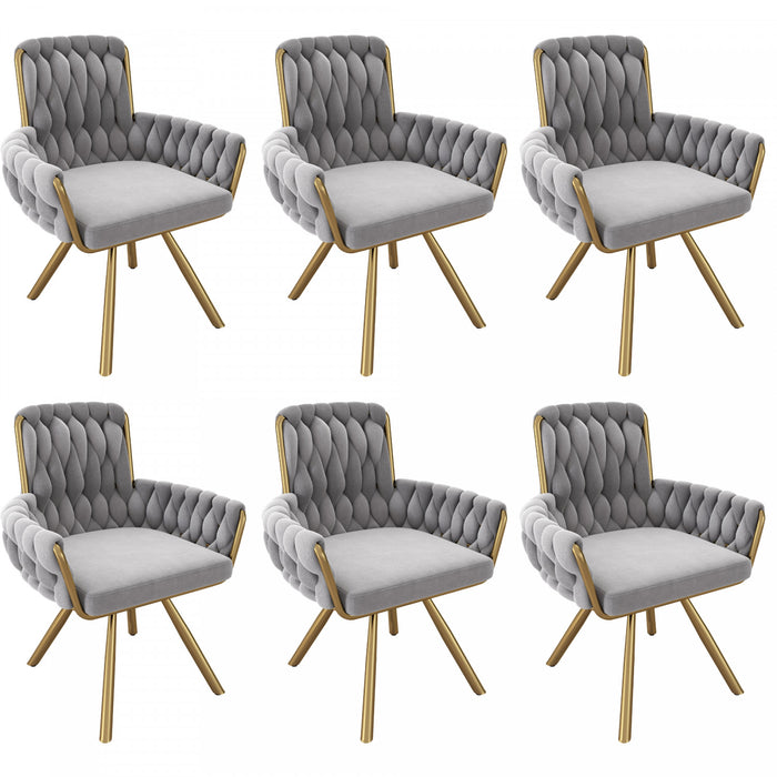 Chaises de salle a manger pivotantes Timothy en velours avec revetement capitonne et pieds en metal, lot de 6, gris