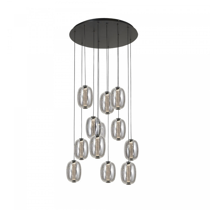 Lustre A Del Integrees A 12 lampes Vega, Noir Avec Verre Fume Fonce