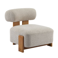  Luma Fauteuil de Salon Moderne en Bouclette a Dossier Enroule et Cadre en Bois Massif, Amande, Naturel