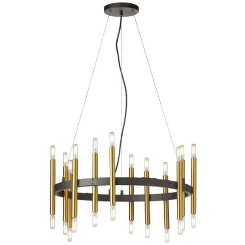 Lustre Derry de Dainolite avec fini noir mat et laiton vieilli et 24 ampoules