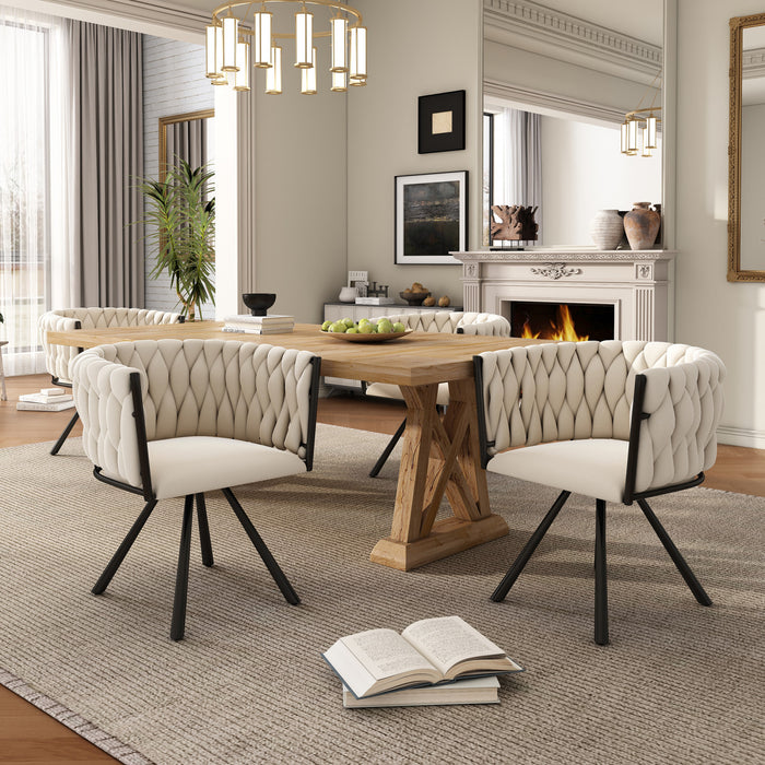 Chaises de salle a manger pivotantes Amelia en velours avec revetement capitonne et pieds en metal, lot de 2, beige