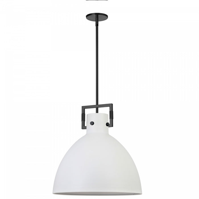 Luminaire suspendu Liberty de Dainolite avec abat-jour en métal blanc mat, fini noir mat et à 1 ampoule