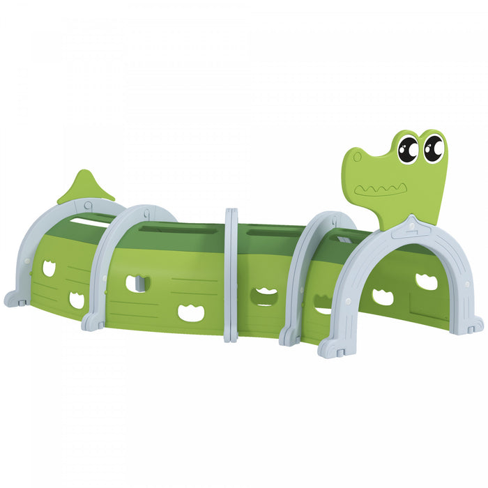 Qaba Tunnel Pour Enfants, Tunnel De Jeu Pour Enfants Pour Interieur Et Exterieur, Tunnel Pour Enfants Pour Grimper Et Ramper, Pour Enfants De 3 A 6 Ans, Motif Crocodile, Vert