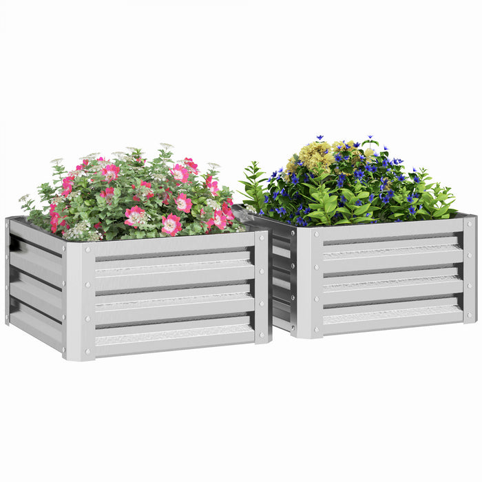 Outsunny Lot De 2 Pieces Parterre De Fleur Jardinieres En Acier, Argente