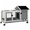 Clapier pour Lapins avec Roues, Rampe, Enclos, Plateau, Gris