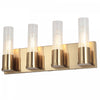 Lumière de coiffeuse Tube de Dainolite en verre cannelé transparent, avec fini laiton vieilli et 4 ampoules