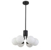 Luminaire suspendu Amanda de Dainolite en verre blanc opale, avec fini noir mat et 6 ampoules