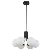 Luminaire suspendu Amanda de Dainolite en verre blanc opale, avec fini noir mat et 6 ampoules