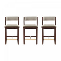 Tabouret de comptoir moderne en bois Patricia avec revetement en lin - Lot de 3