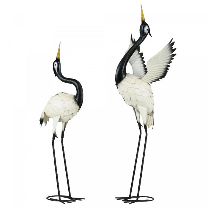 Outsunny 2pcs Statues De Jardin De Heron Metal Oiseau Sculptures, Blanc