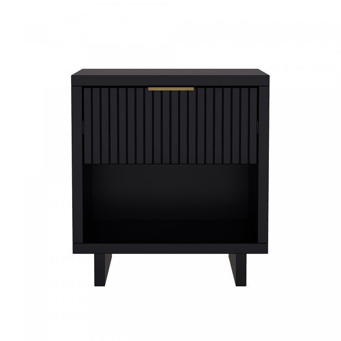 Table de nuit contemporaine Elara 18\" en bois massif noir (1 tiroir)