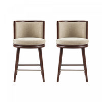 Tabouret de comptoir moderne en bois et tissu Evalyn, naturel - Lot de 2