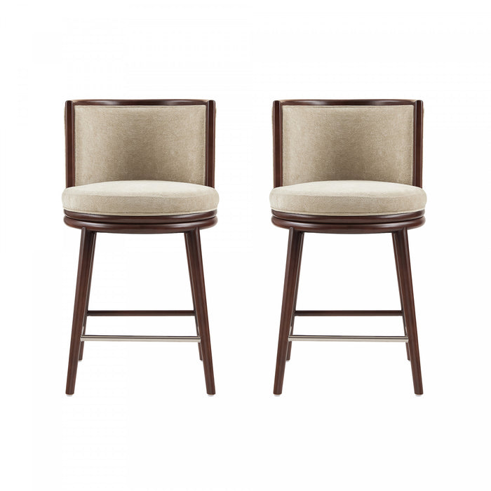 Tabouret de comptoir moderne en bois et tissu Evalyn, naturel - Lot de 2