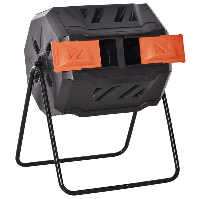 Outsunny Composteur Exterieur Rotatif A 360°, 43 Gallons, Gris Et Orange