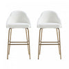 Tabouret de bar moderne en metal Gracie avec revetement, blanc et or - Lot de 2