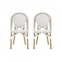 Chaises de bistrot francaises Julien en rotin synthetique et aluminium, lot de 2 - gris et blanc