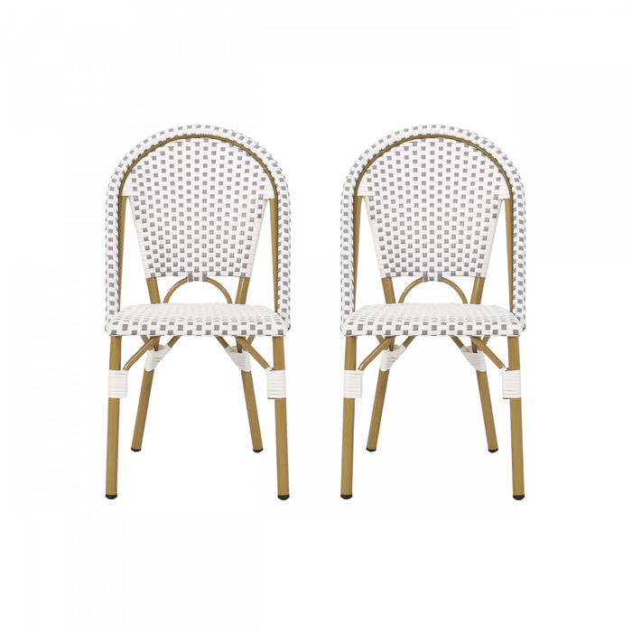 Chaises de bistrot francaises Julien en rotin synthetique et aluminium, lot de 2 - gris et blanc