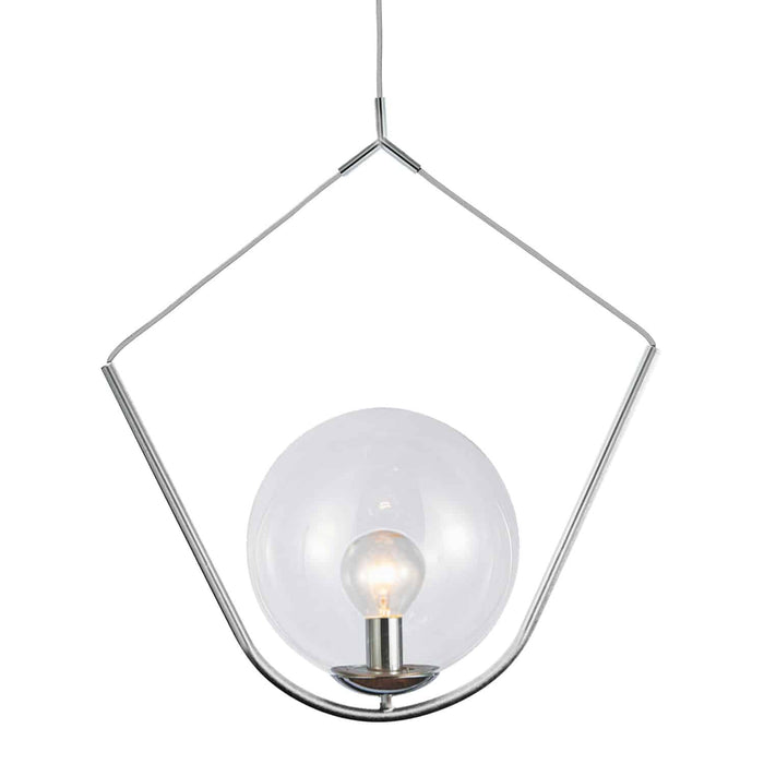 Luminaire suspendu Orion de Dainolite en verre transparent, avec fini chromé poli et 1 ampoule